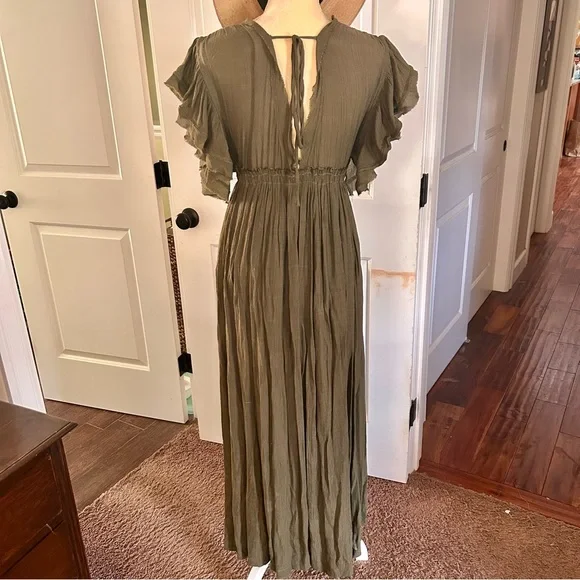 Flawless Flowy Bohemian Chic Forest/Olive Green Maxi Dress Size Small - Picture 6 of 15